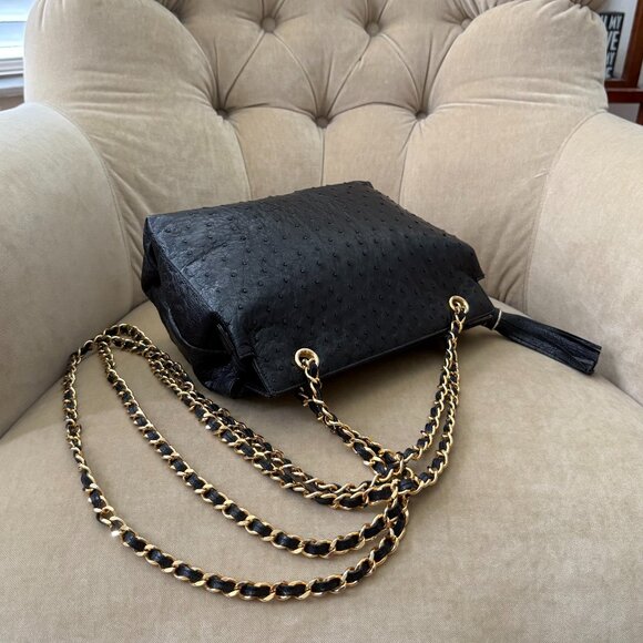 VTG Auth LUC BENOIT Genuine Ostrich Black Chain Shoulder Bag...GORGEOUS! - Picture 5 of 9
